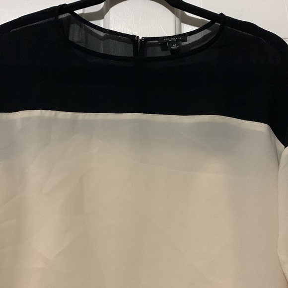 Ann Taylor beige and black sheer blouse with 3/4 length sleeves - Picture 2 of 8